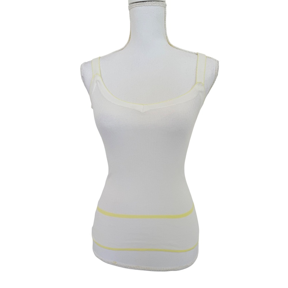 Frenchi Ribbed Tank Top Womens XS White Yellow Cotton Camisole